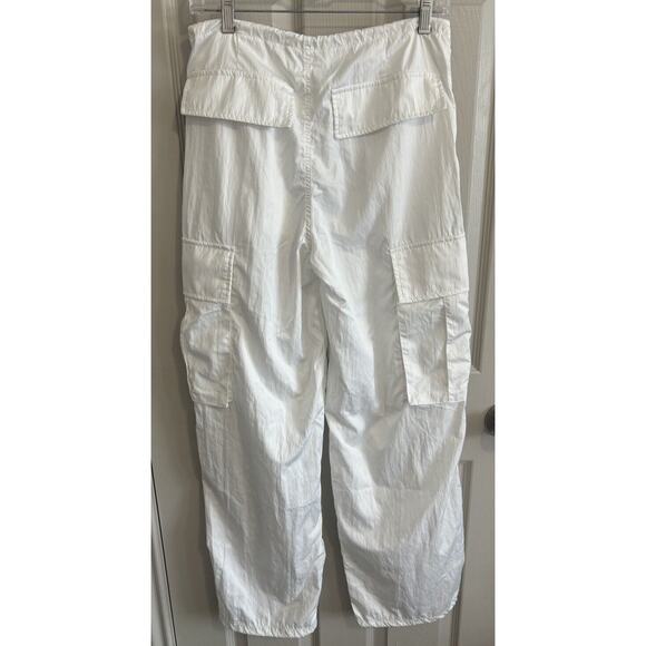 White Parachute Pants Womens XS Baggy Cargo Drawstring Hip Hop Dance Y2K - Picture 2 of 7